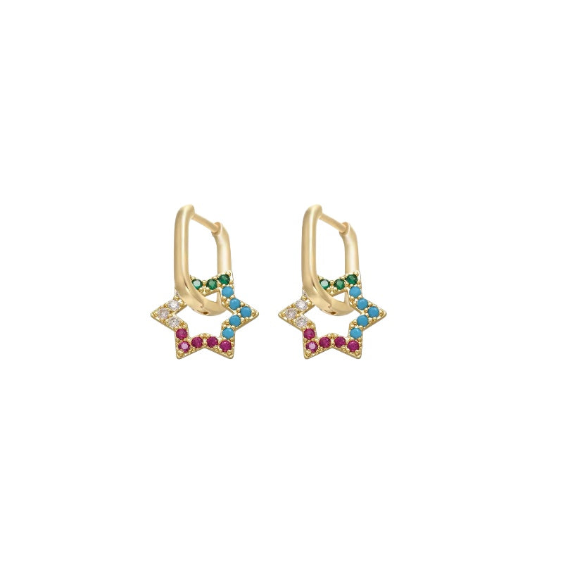 Aretes Rainbow Star Golden Hoops